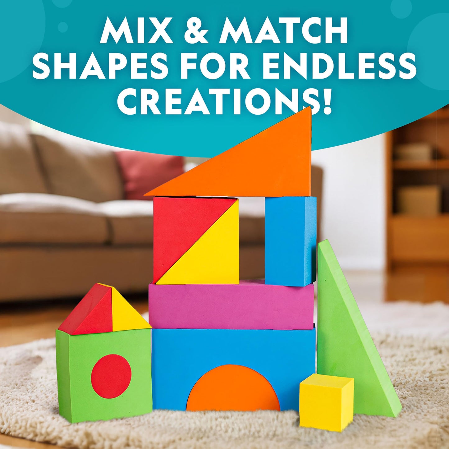 National Geographic Kids Jumbo Foam Blocks – 30-Piece Foam Building Blocks for Toddlers & Preschoolers, Soft Stackable Blocks with Storage Bag, Early Learning & Sensory Building Toy