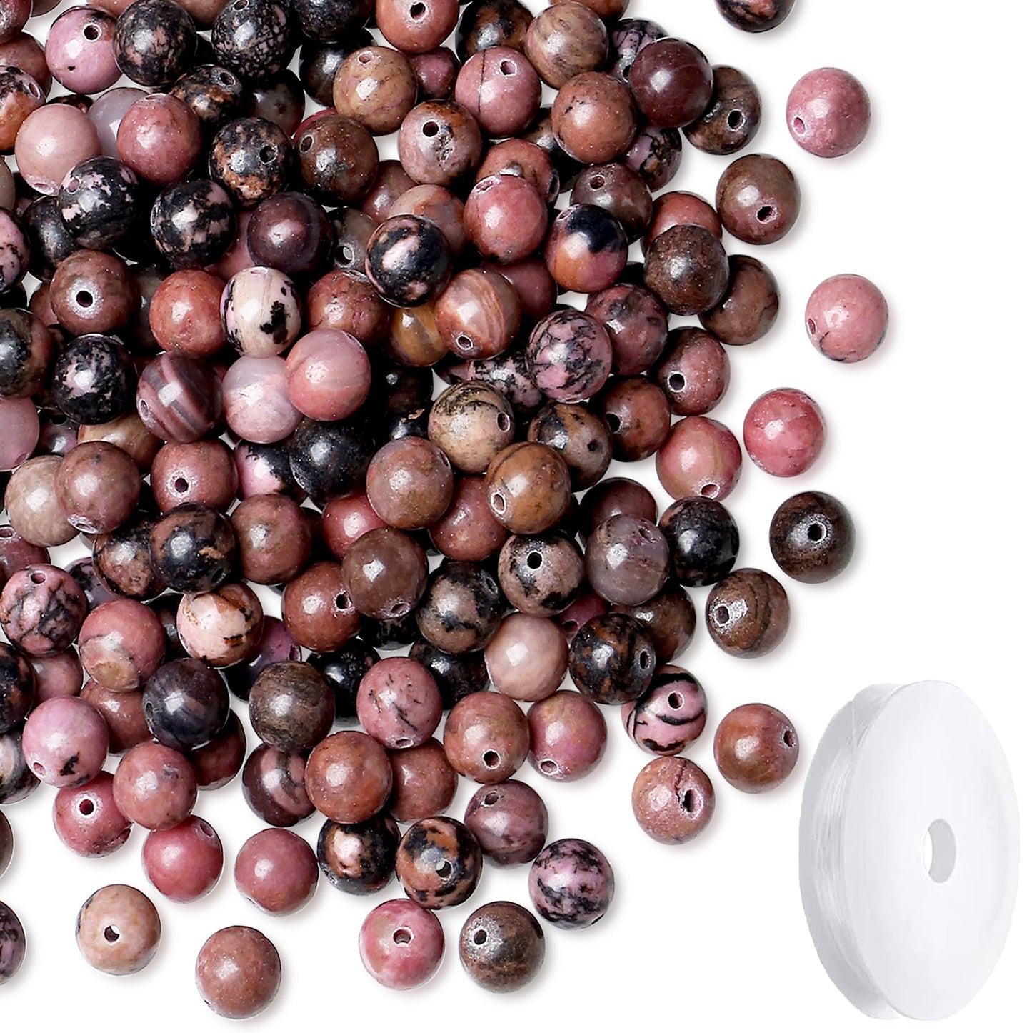 NUKAYAI Natural Black Line Rhodolite Stone Beads 100Pcs 8mm Crystal Beads Loose DIY Round Stone Bead for Bracelet Necklace Earrings Making