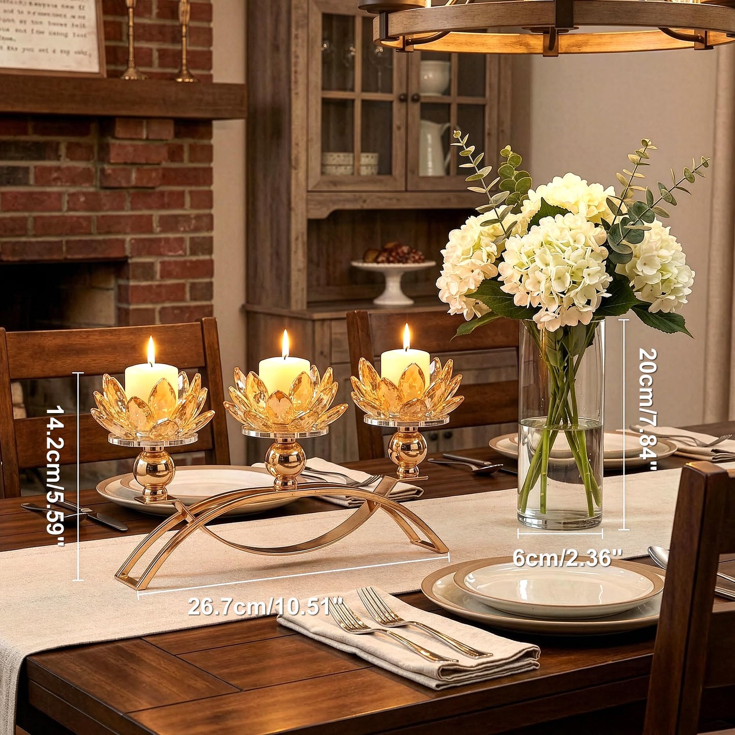 Dounx 5.6" Tall Crystal Candle Holders Lotus Candelabras Gold Arch Candlestick, Centerpiece Table, Home Hecor for Wedding, Dinning Room, Coffee Table, Kitchen, Living Room (26.7cmL, Tealight Candle)