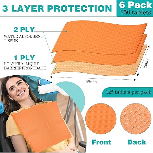 Newwiee 750 Pcs Disposable Dental Bibs Bulk Waterproof Tattoo Sheet Patients for Lash Nail Art Tray Cover 13 x 18 (Apricot)