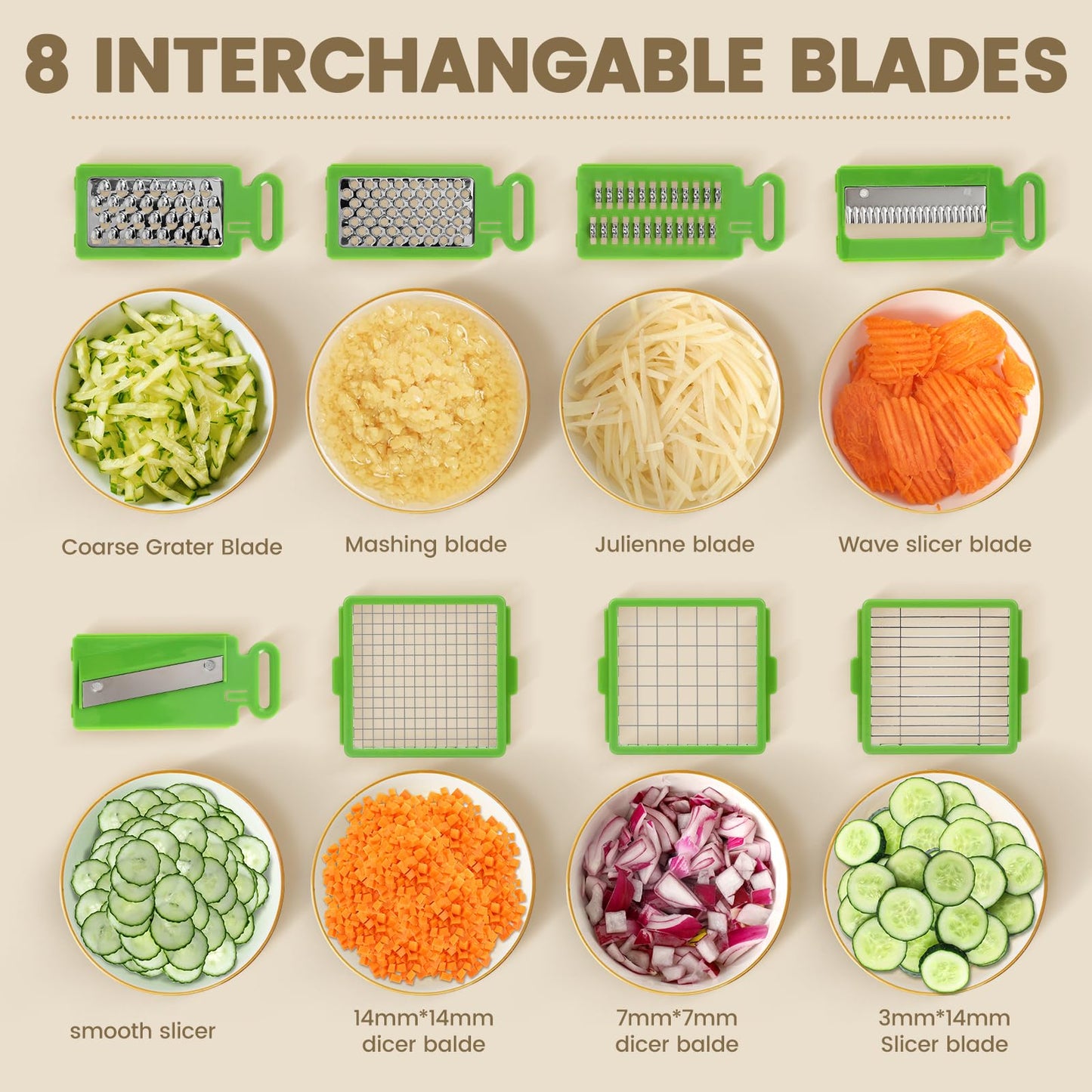 Vegetable Chopper 16-in-1 Multifunctional Kitchen Gadgets - 8 Blades Onion Chopper with Container, Food Spiralizer Slicer Dicer Grater Shredder, Vegetable Cutter for Salad/Coleslaw/Meat/Nuts