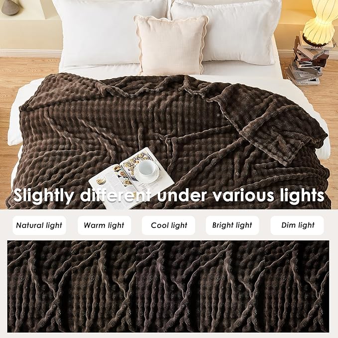 SOCHOW Brown Bubble Fleece Blanket for Couch, Super Soft Cozy Cute Throw Blanket for Women, Decorative Fuzzy Flannel Blanket, 50 x 60 Inches
