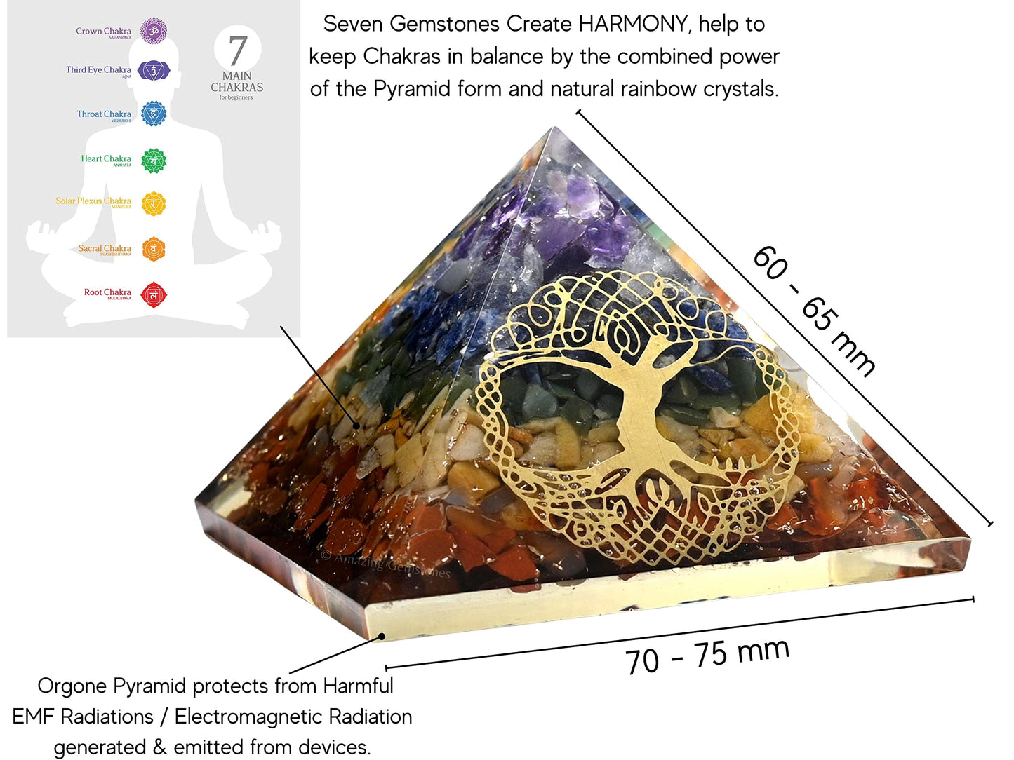 Amazing Gemstone Large Orgone Pyramid | Natural Chakra Pyramid Crystal | Tree of Life Orgonite Pyramid | Organ Pyramids Positive Energy Healing