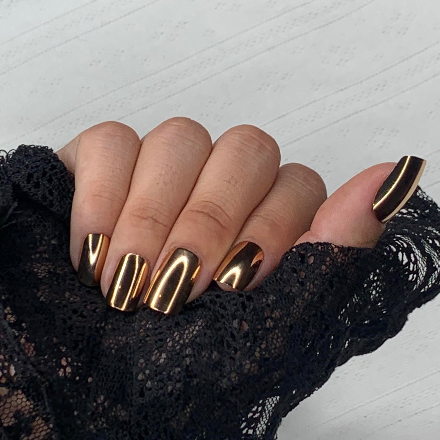 GOLDIE Press-On Nails by Lavaa Beauty | Medium Square | Gold Chrome Square Nails