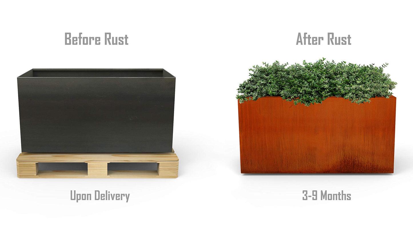 Build Your Own Corten Steel Planter – Choose Size, Bottom, Drainage Rectangular Metal Garden Box | Heavy-Duty | Made in USA | Fully Assembled