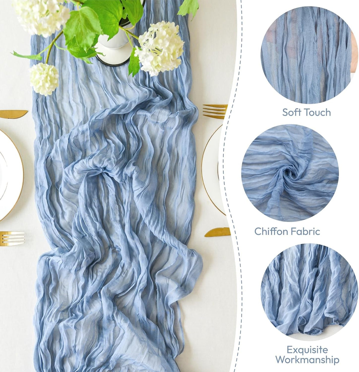 Sioloc 10 Pack Dusty Blue Cheesecloth Table Runner Fall Autumn Decor for Home 10ft Table Cloth for Tea Wedding Birthday Party Baby Bridal Shower Halloween Thanksgiving