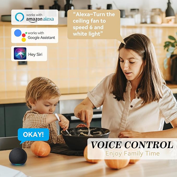 SMAAIR 52 Inch Smart Wifi Ceiling Fans with Dimmable LED Lights and Remote, Compatible with Alexa/Google Home/Siri/APP, Outdoor DC Fans with 10 Speeds, Timer/Schedule,White