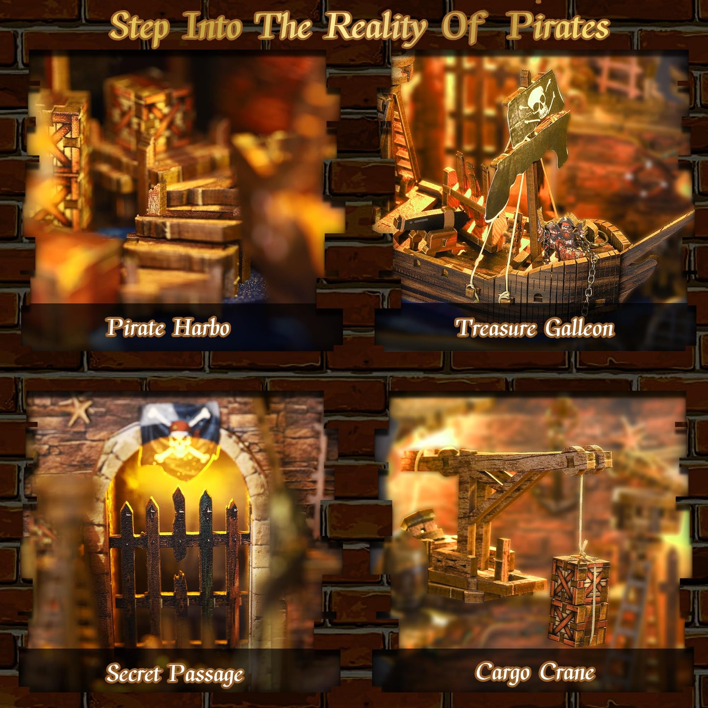 Pirate Book Nook Kit - DIY 3D Wooden Puzzle Miniature House with LED Lights - 400 Pieces - Creative Crafts for Adults - Bookshelf Insert Decor - Educational Gift for Family & Friends