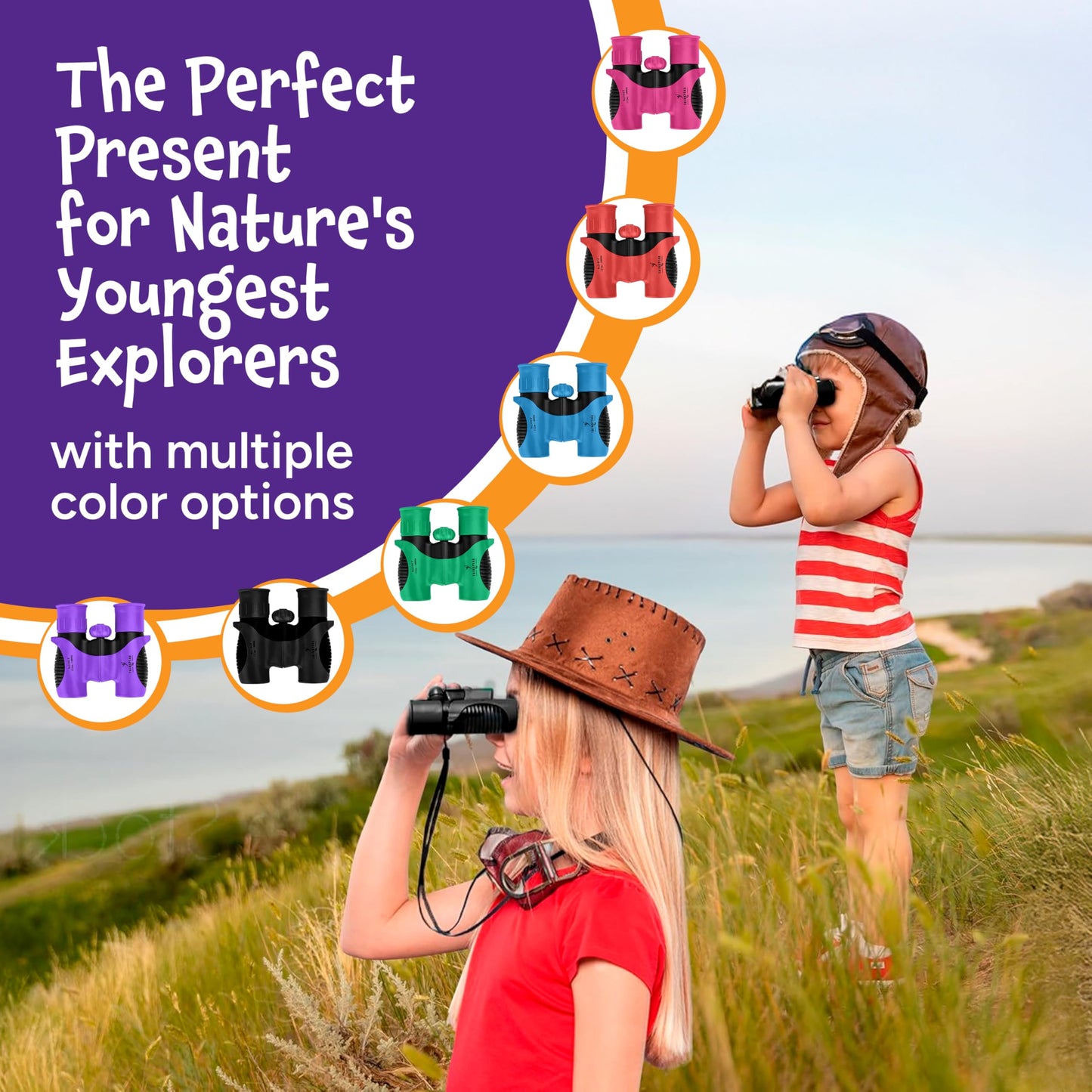 Think Peak Red Binoculars Science Toy for Kids Ages 3-12 Years - Real Compact Outdoor Adventure & STEM Educational Nature Hiking Explorer for Bird Watching, Camping Children’s Birthday Gift