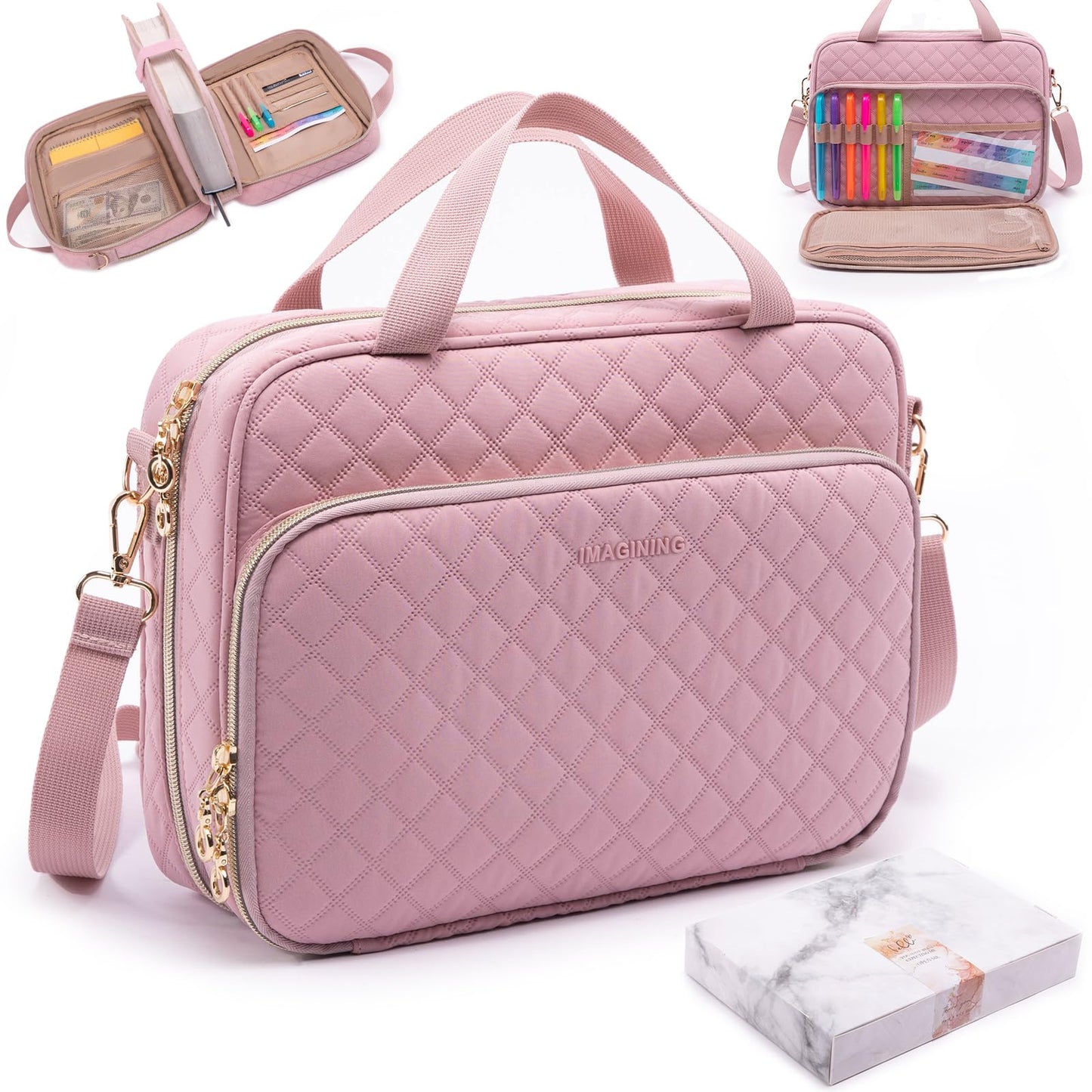IMAGINING Large Bible Case with Bible Cover for Women - Bible Carrying Case with Shoulder Strap - Bible Bag Packed in Gift Box - Bible Carrier with Pockets for Bible Study Suppliers - Bible Gift Girls