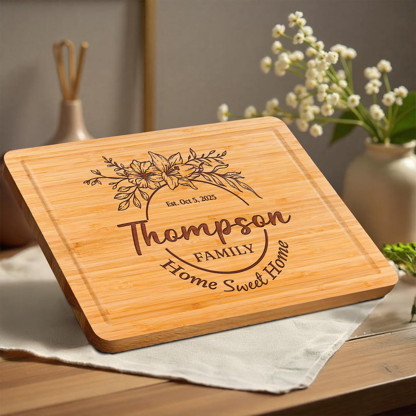 Personalized Cutting Board with Home Sweet Home Design, Custom Engraved Housewarming Gift for Friends, New Home, Realtor Closing Gift for Clients, Kitchen Decor, Neighbors or First-Time Home Buyers