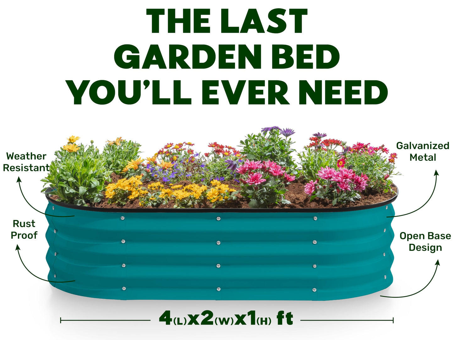 Plant & Plot Galvanized Raised Garden Beds Outdoor // 4×2×1 ft Planter Raised Beds for Gardening, Vegetables, Flowers // Large Metal Garden Box (Turquoise)