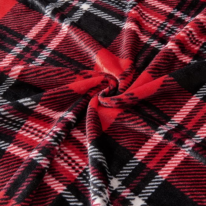 SOCHOW Flannel Fleece Throw Blanket 90 x 90 Inches, All Season Plaid Red/Grey Blanket for Bed, Couch, Car