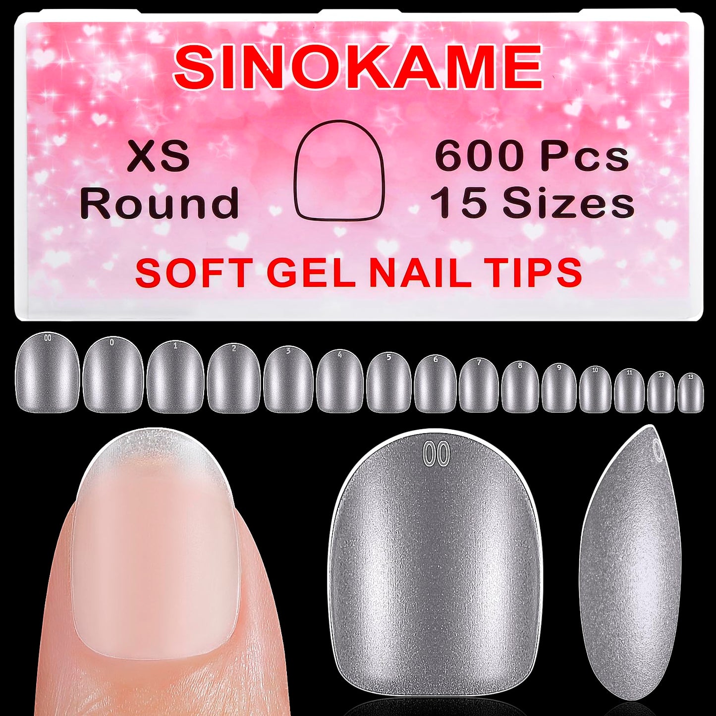 Extra Short Round Nail Tips,SINOKAME Gel Nail Tips with Tip Primer Cover,Clear Gel Press On Nails Full Matte Paintable,15 Sizes 600Pcs Short Fake Nails Glue on Nails for DIY Salon