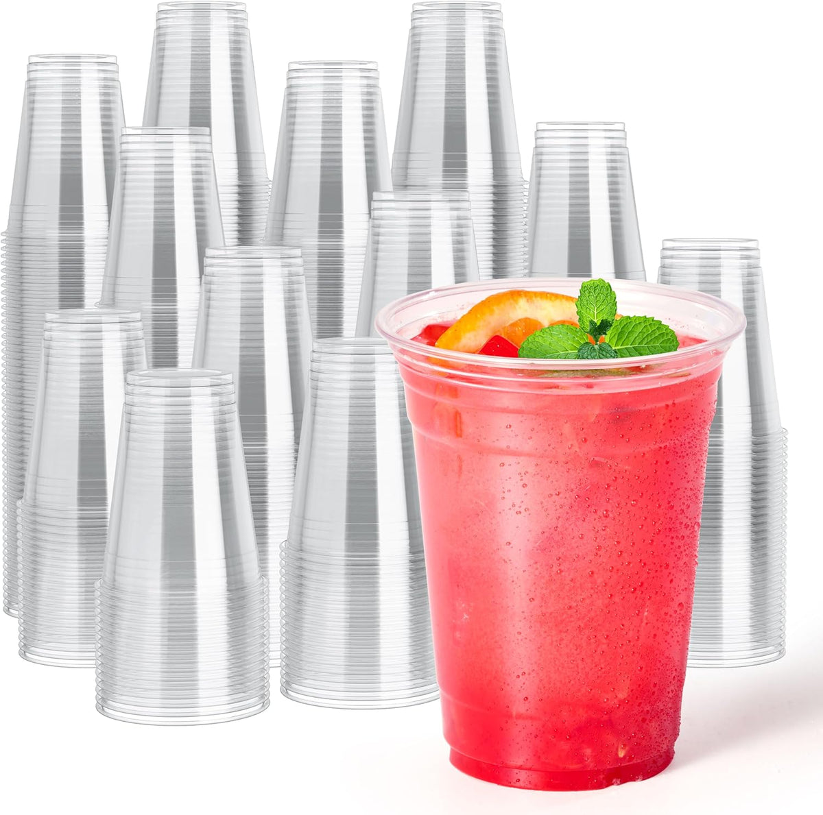 JOLLY CHEF 16 oz Clear Plastic Cups, 1000 Pack Disposable Plastic Cups, Party Drinking Cups Perfect for Water, Cold Coffee, Beer, Shakes, Smoothies, Juices, Beer, Iced Tea