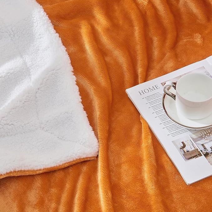 SOCHOW Sherpa Fleece Throw Blanket, Double-Sided Super Soft Luxurious Plush Blanket Twin Size, Burnt Orange, 60x80 inches