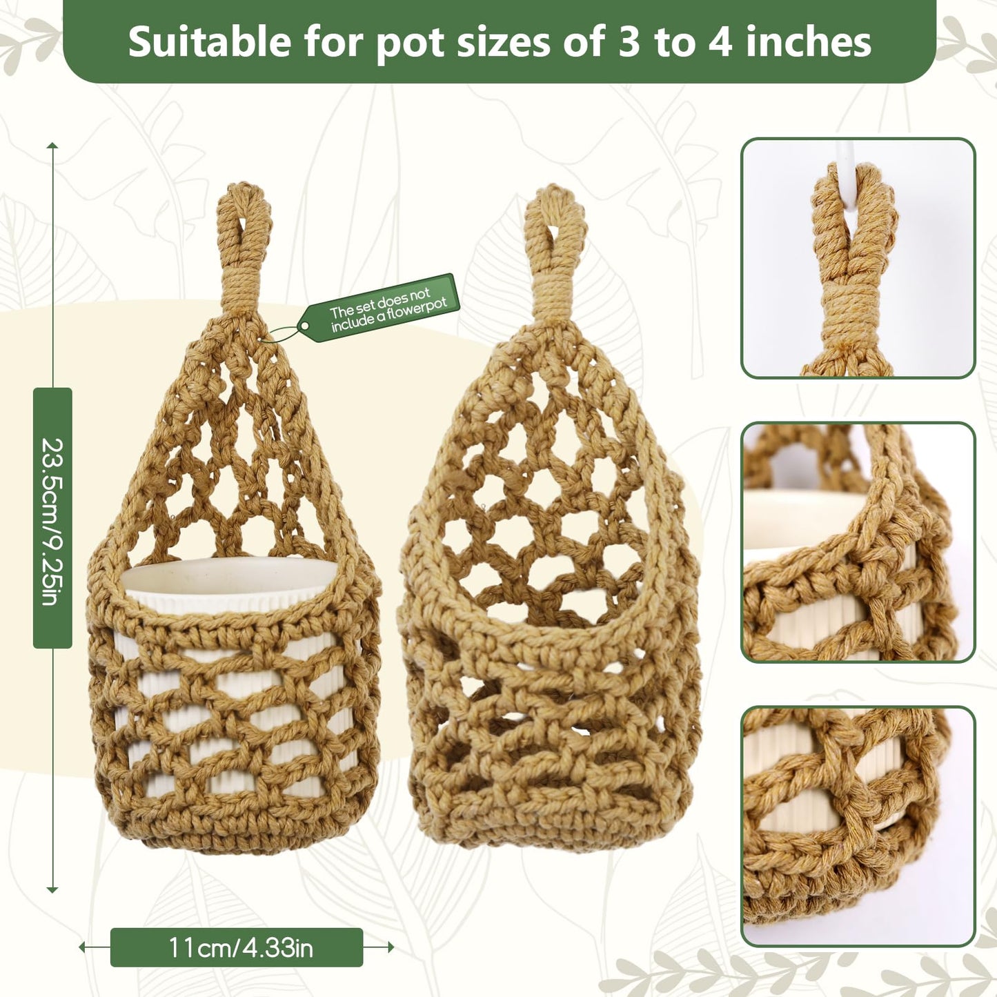 HOREAKHJ Macrame Wall Plant Hanger, Hanging Planter Basket Holder, Wall Planters for Indoor Plants, for Up to 4 Inch Pot (Brown, 4-Inch)
