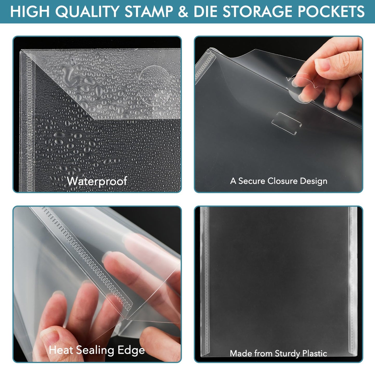 Briartw 50 Pack Storage Envelopes,Clear 7x9.4" Resealable Plastic Envelopes Pockets for Cutting Dies Stencil Crafts Organizer Holder,Storage Bag for Clear Stamp,Die Cuts,Scrapbook Paper,Photos