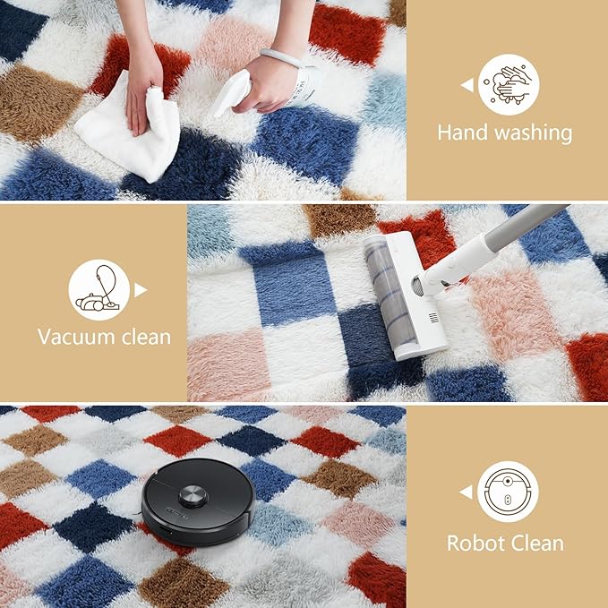 Shag Area Rug for Bedroom Living Room,6x9 Fluffy Soft Colorful Checkered Rug Fuzzy Shaggy Bedroom Carpet,Indoor Plush Floor Rugs for Kids Boys Girls Teen Dorm Nursery Home Decor