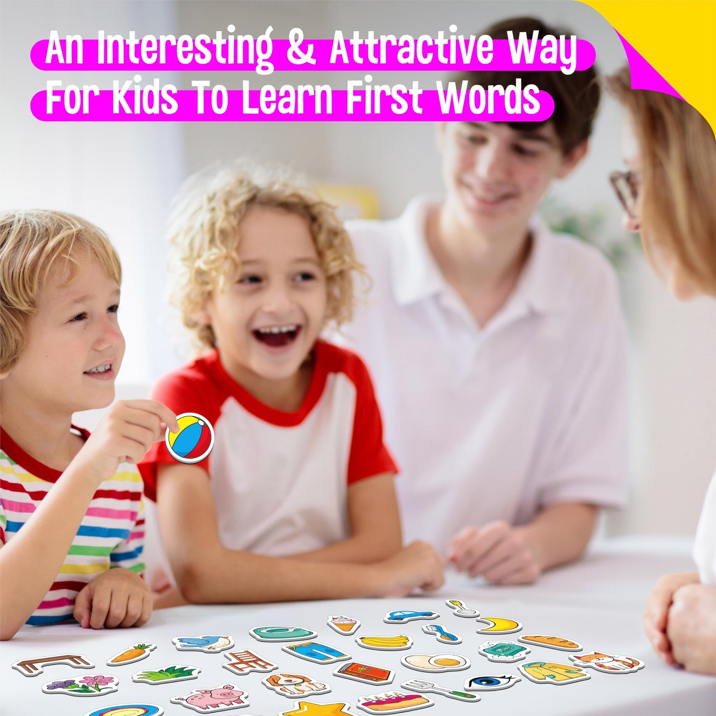 50 PCS First Word Magnets, Magnetic Thickened Daily Items Fridge Magnets Adorable Educational Learning Toys for Kindergarten, Preschooler, Kids 3+