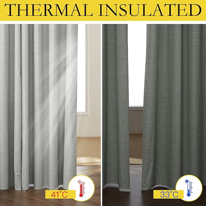 NICETOWN Grey Long Linen Full Shade Panels, 62" Wide x 120" Long, Pair of Thermal Insulated & Energy Efficiency Blackout Curtains for Living Room Windows, Lined Silky Performance Window Dressing