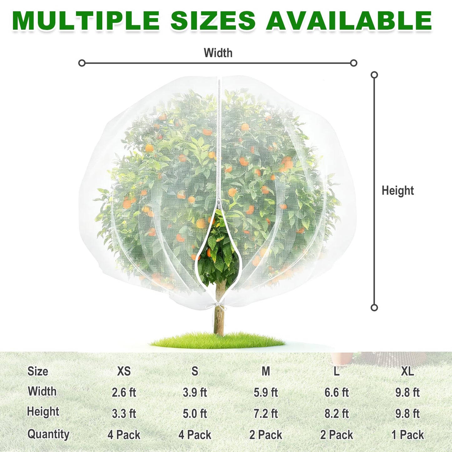 OUTCREATOR® Bird Netting for Garden Protection, 4 Pack Garden Netting Pest Barrier with Zipper and Drawstring, Fruit Tree Netting Mosquito Net Tomato Protective Cover for Blueberry Bushes,2.6 X 3.3 ft