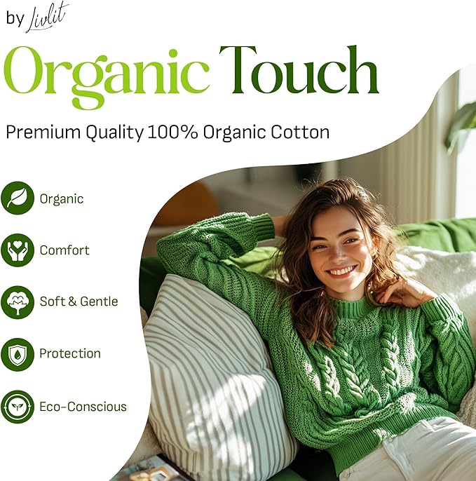 Regular Size Ultra Thin Sanitary Pads, 100% Organic Cotton from Texas, Powerful Leak Protection, Unscented, Chlorine Free and Absorbency of Feminine Periods, Pads for Women (14 Count)