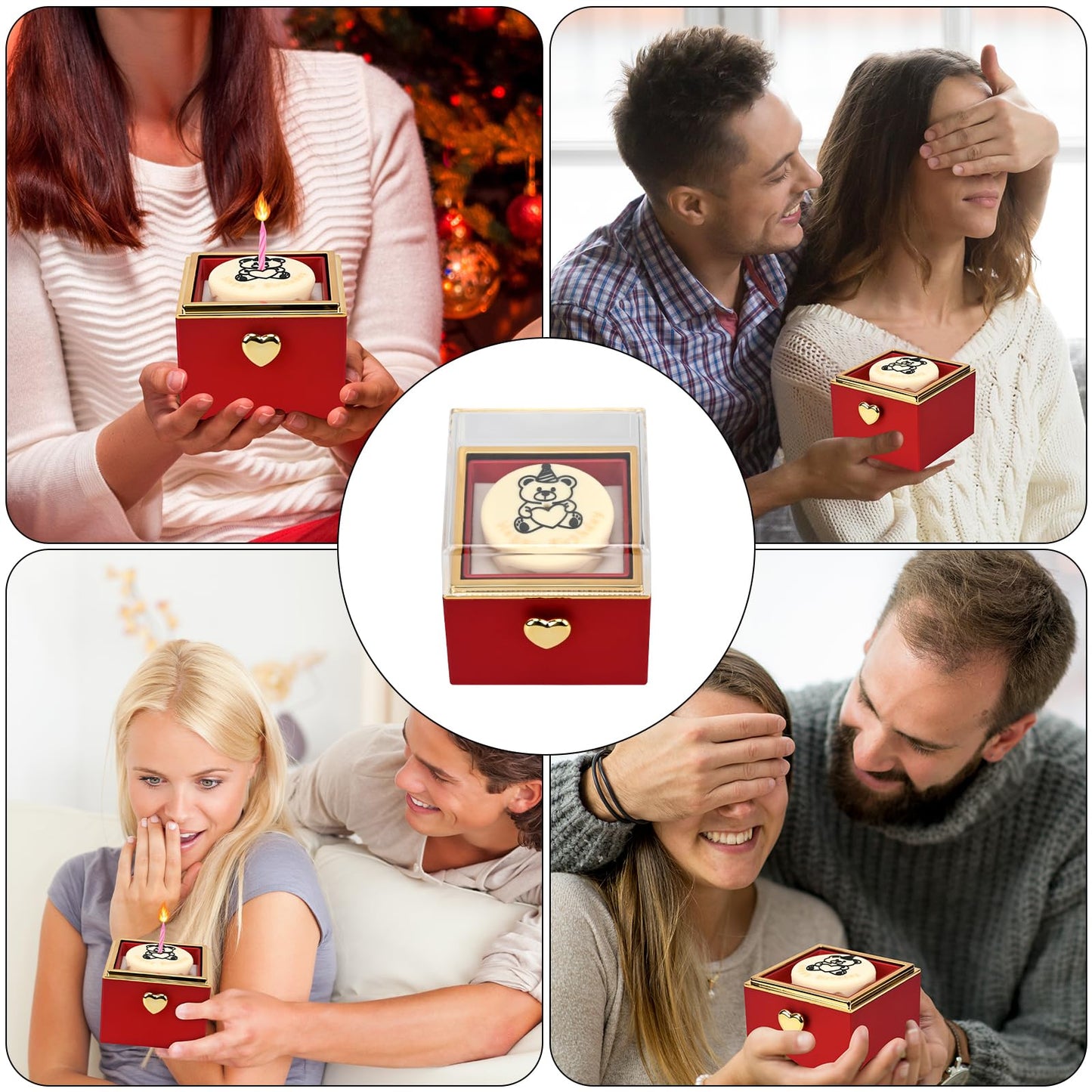 NUOGAO Rotating jewelry box, pop-up surprise gift box, romantic birthday surprise rotating necklace and ring box, Valentine's Day, birthday, anniversary, wedding gift (Red)