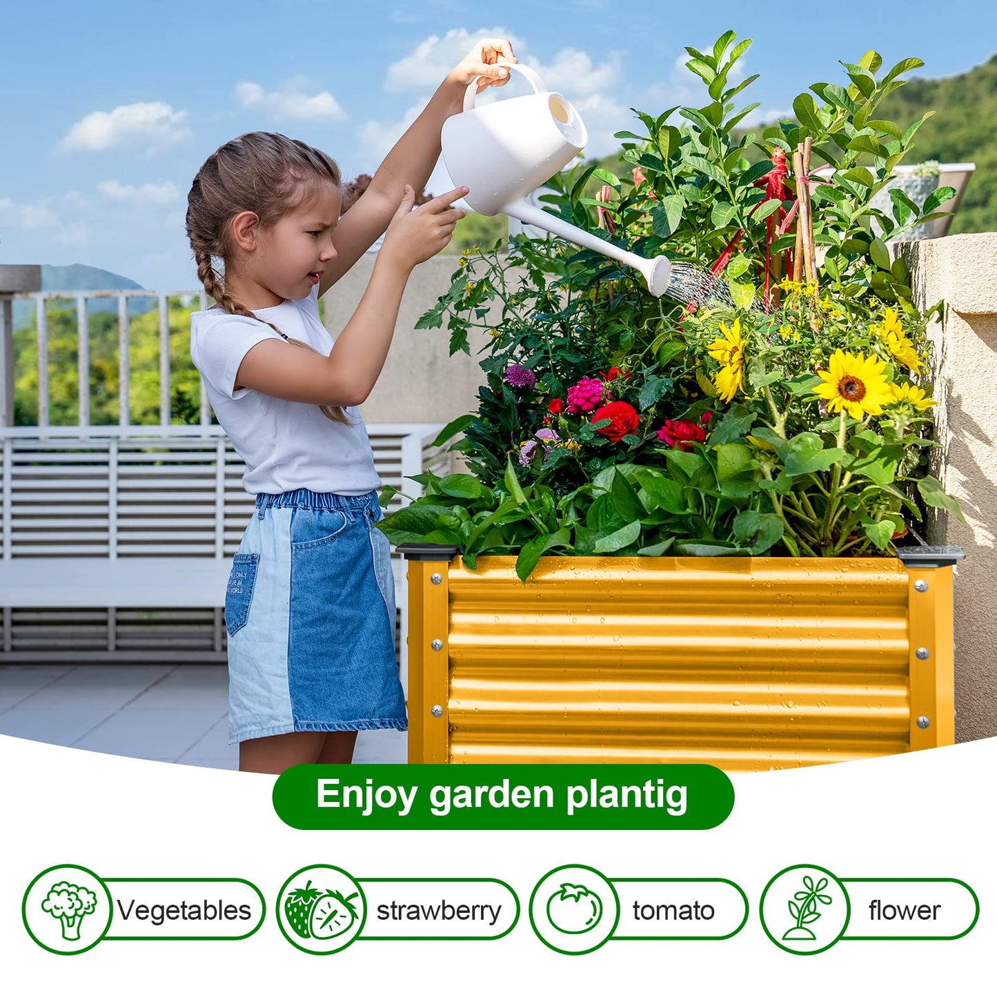 Land Guard Galvanized Raised Garden Bed with Legs, Galvanized Planter Raised Garden Boxes Outdoor(Yellow)