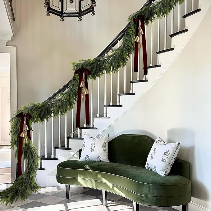 N&T NIETING 2 PCS Christmas Norfolk Pine Garland, Real Touch Pine Garlands Faux Greenery Garland Winter Christmas Garland for Table Mantle Fireplace Holiday Indoor Outdoor Xmas Decorations (6 FT)