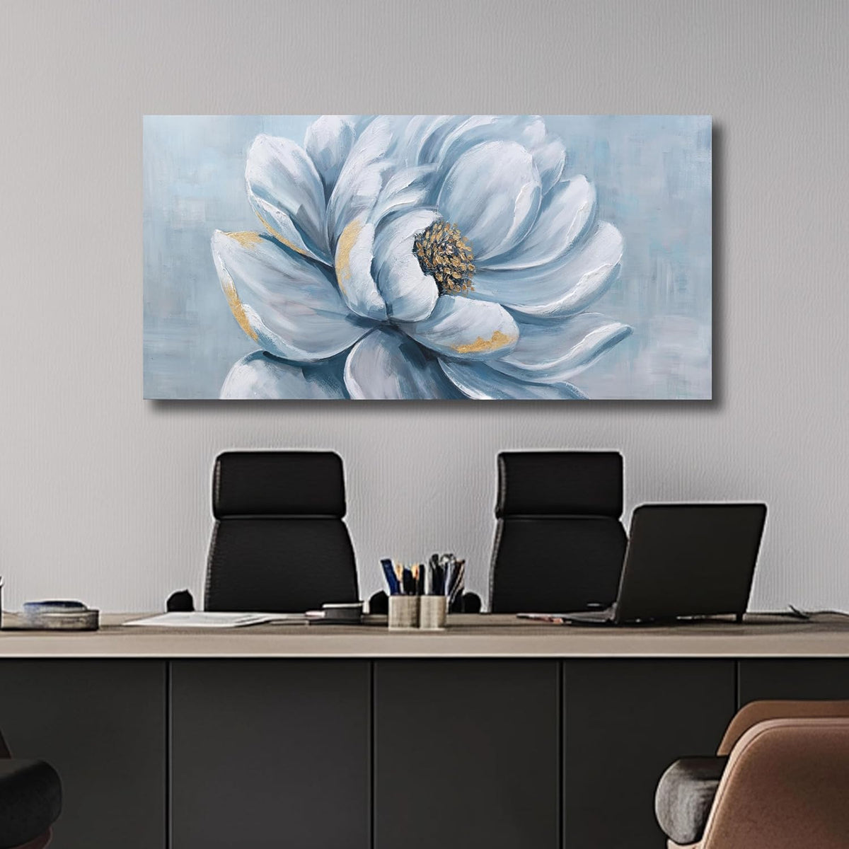 Belmrxne Flower Wall Art Blue and Gold Wall Decor Funky Canvas Painting Wall Prints Aesthetic Modern Artwork for Living Room Bedroom Dining Room Office Home Decor 24x48inch