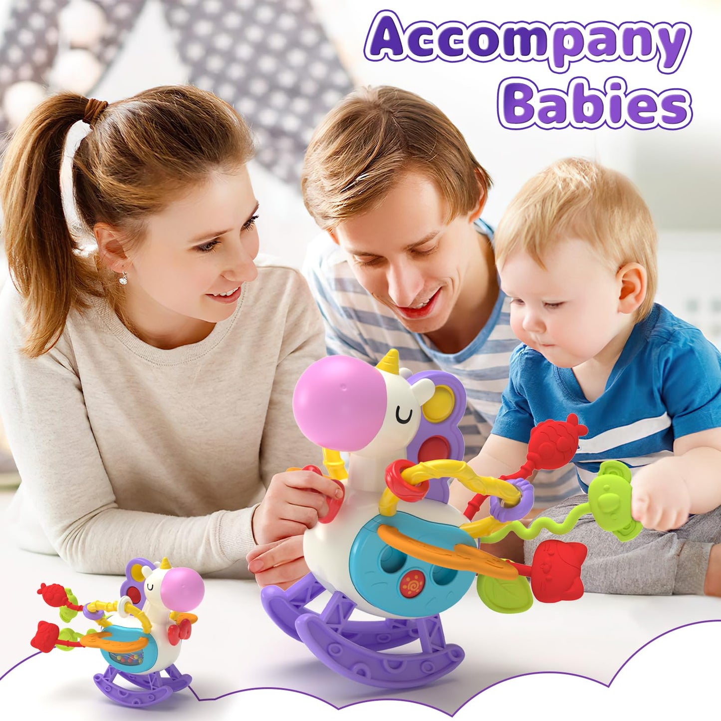 usrela 5 in 1 Baby Toys for 12 18 Month, Learning Toy for Babies 12-18 Months, Baby Busy Cube, Stacking&Sensory, Pull String&Piano Xylophone Toy, Birthday Gift for 12+ Month