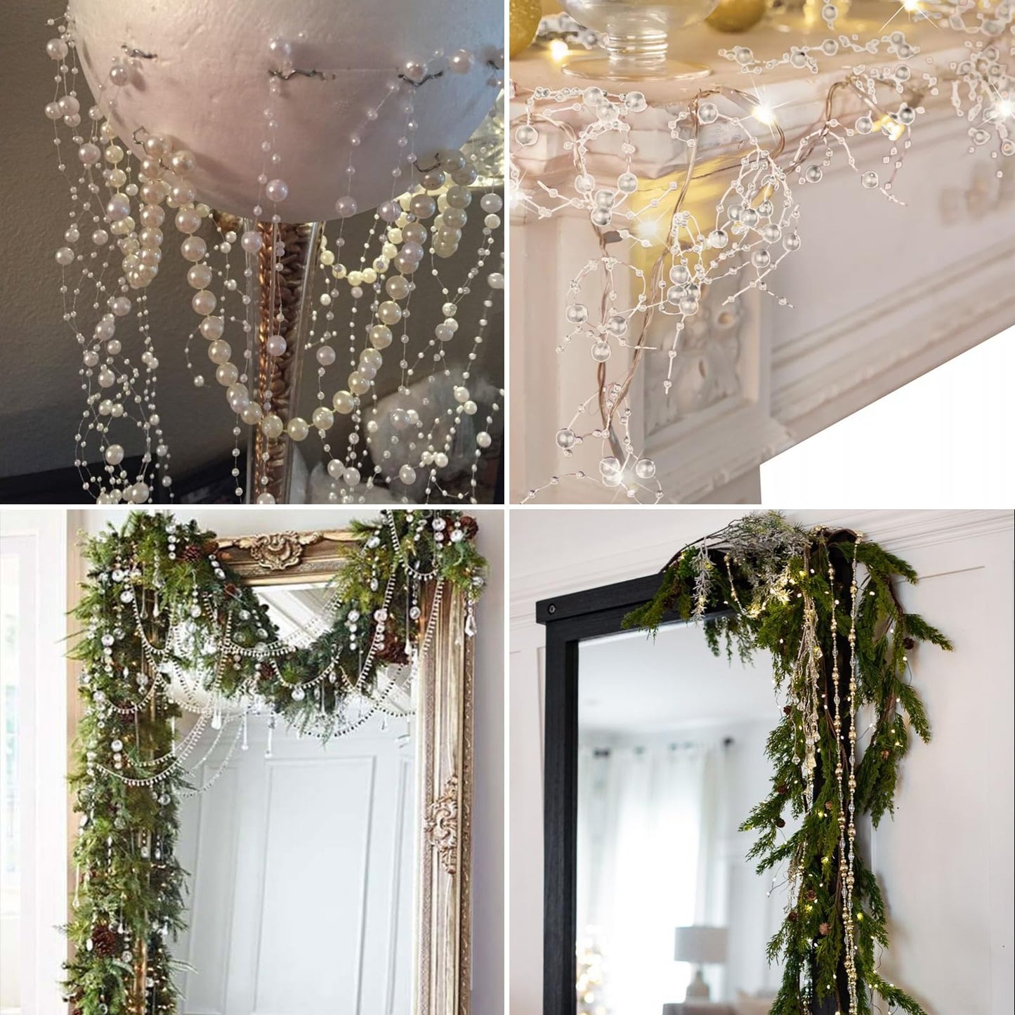 98FT Pearl Beads String Garland, 8mm 3mm Ivory Faux Pearl Beads Roll Strand Bulk for Wedding Party Flower Christmas Decoration DIY Craft