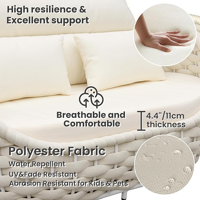 Sunroom Furniture Sets: 6 Pieces Aluminum Woven Rope Patio Conversation Sofa Set Cushioned - Modern Outdoor Couch Set No Assembly - Armchair Set Porch Deck Garden Poolside Gazebo Hotel - Beige