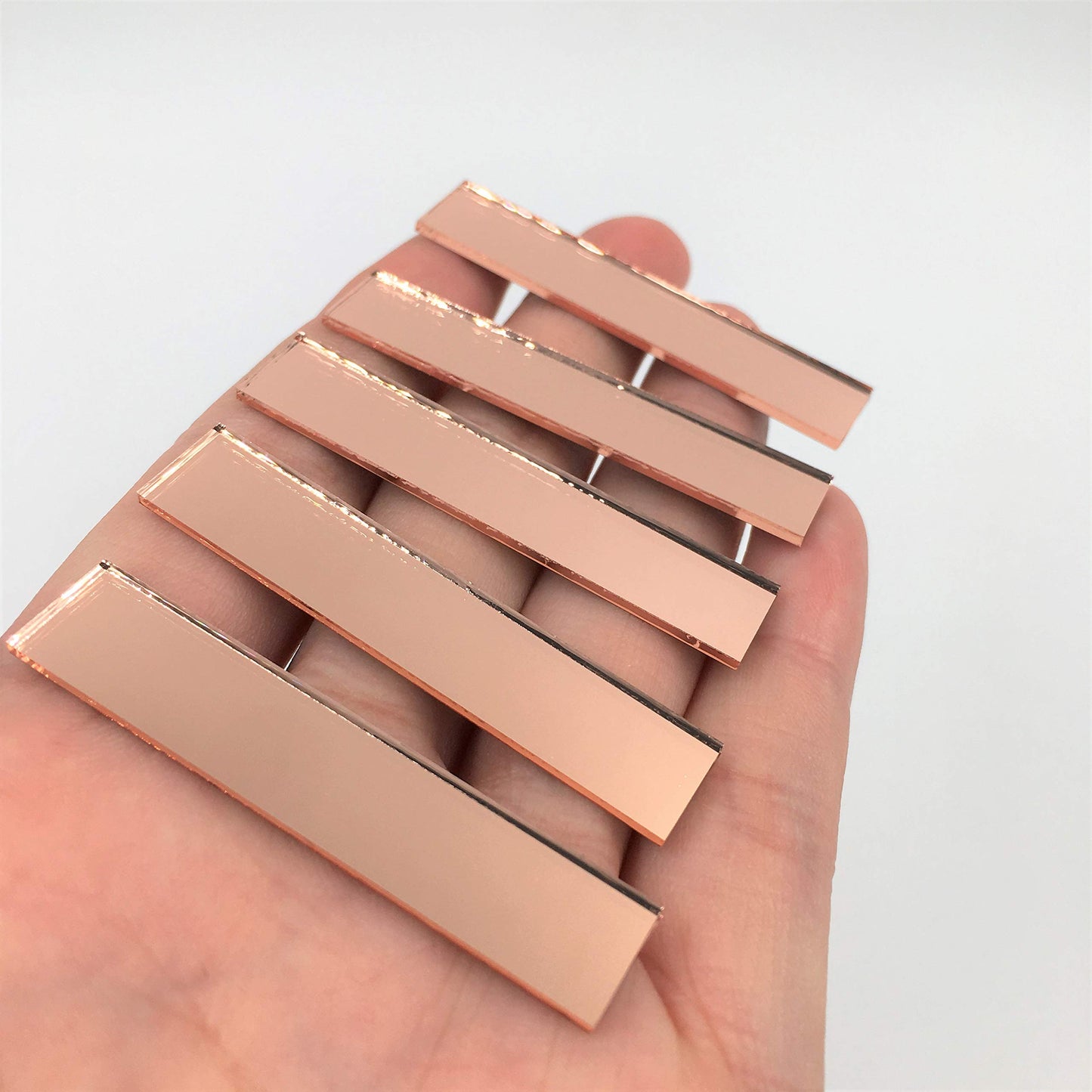 3/8x2 Inch Rose Gold Small Glass Mirror Rectangle Glass Craft Mirrors Bulk 100 Pieces Mosaic Tiles (3/8x2 Inch)