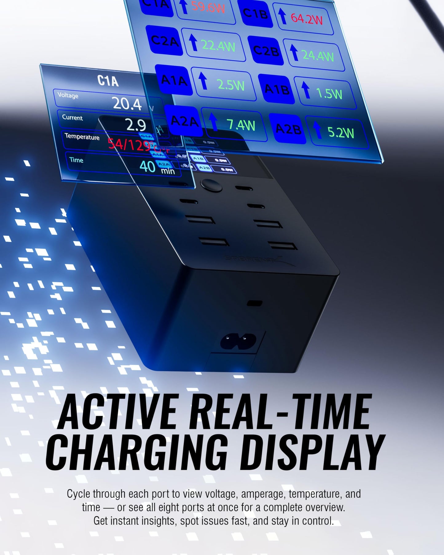 SABRENT VOLTIK Charging Station, 252W 8-Port USB C and USB A Desktop Charger, UL Certified with Real-Time LCD Display, Fast Charging for MacBook, iPhone, Samsung and More