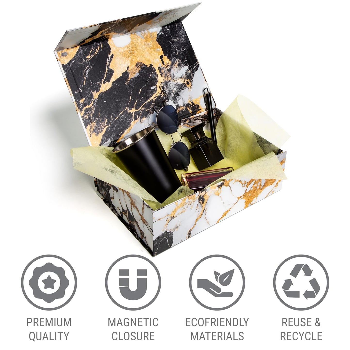 Sorarto Luxury Keepsake Gift Box 3-Pack | Marble Gold Decorative Boxes with Magnetic Lids for Presents, Wedding Memory Box, and Bridal Gifts. 11.5" x 7.5" x 3.5"