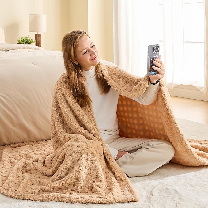 NEWCOSPLAY Super Soft Throw Blanket Brown Premium Silky Flannel Fleece 3D Waffle Checkered Lightweight Bed Blanket All Season Use (Brown, Throw(50"x70"))