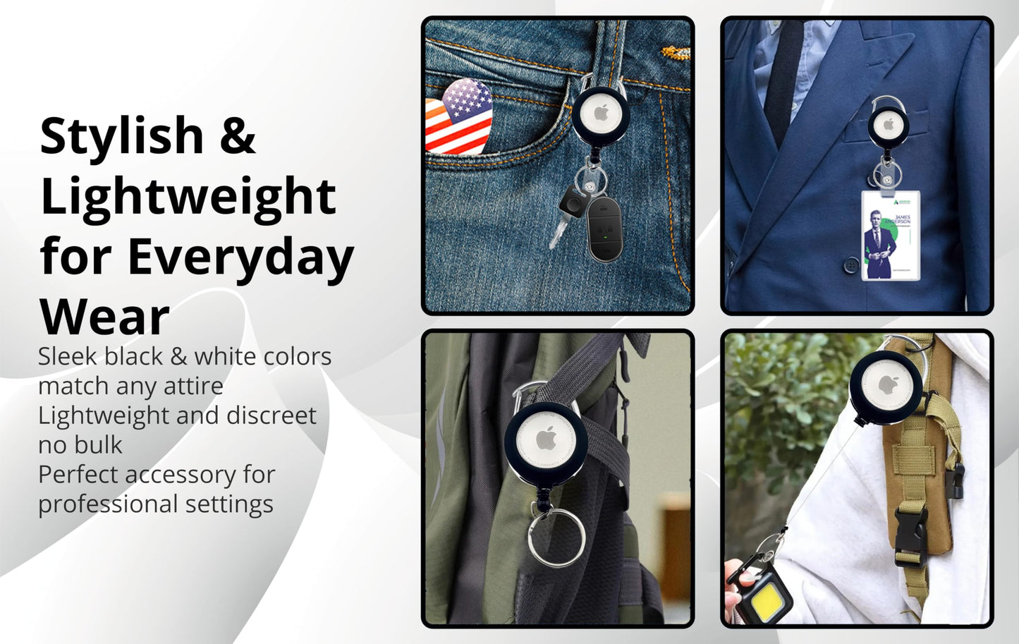 GATYZGEAR Metal Retractable Keychain Reel with AirTag Holder | Heavy-Duty Retractable Keychain & Carabiner Badge Holder | Extendable Badge Reel | Apple AirTag-Compatible Tracker for Security