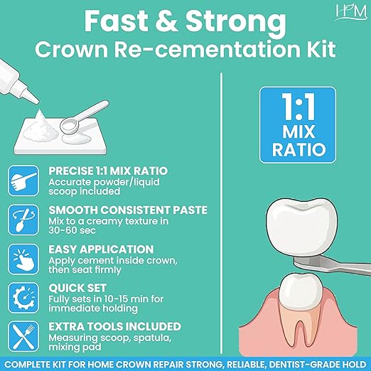 HM Zinc Oxide Eugenol Dental Cement Kit | Super Adhesive | Instant Tooth Repair, Cap, Crown & Bridge Filling | DIY, Self Curing, Sturdy & High Strength |Universal Shade| Emergency Dental Care | 1 Box