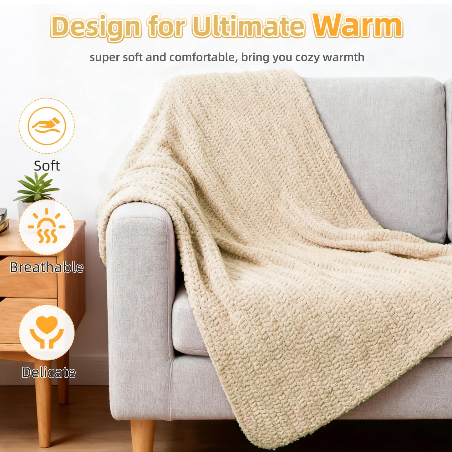 Aeelike Blanket Crochet Kit for Beginners, Easy Crochet Blanket Kit with Soft Chenille Yarns Detailed Instruction Crocheting Accessories Complete Beginners Crocheting Kits, Khaki