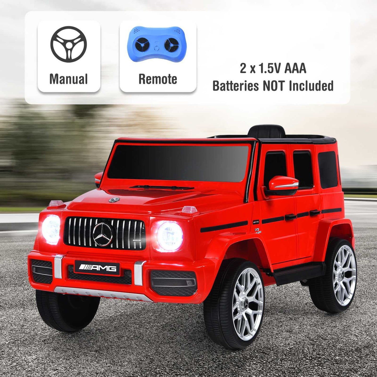 OLAKIDS 12V Kids Ride On Car, Licensed Mercedes Benz G63 Electric Vehicle with Remote Control, Double Open Doors, Music, Bluetooth, 2 Speeds, Wheels Suspension, Battery Powered Driving Toy (Red)