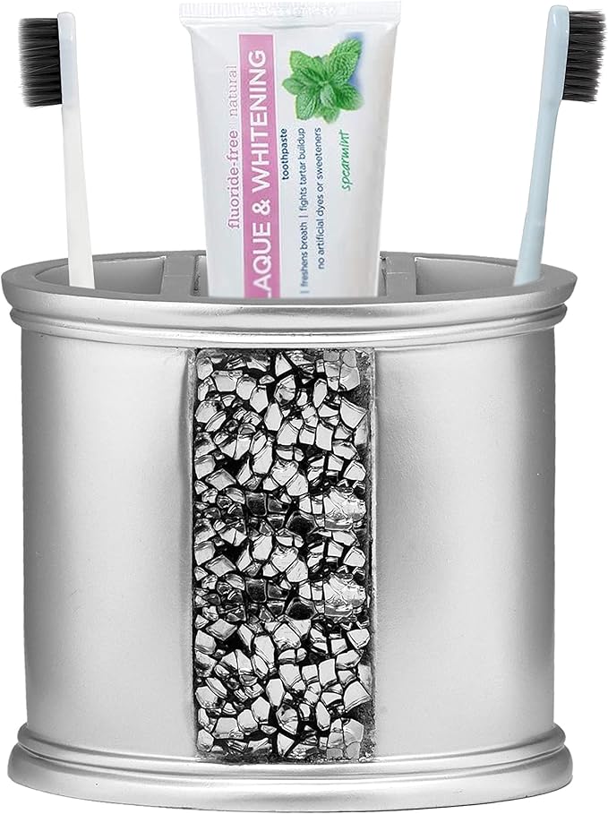 Zahari Home Sinatra Bath Tooth Brush Holder Modern Tooth Brush and Toothpaste Holder, Silver