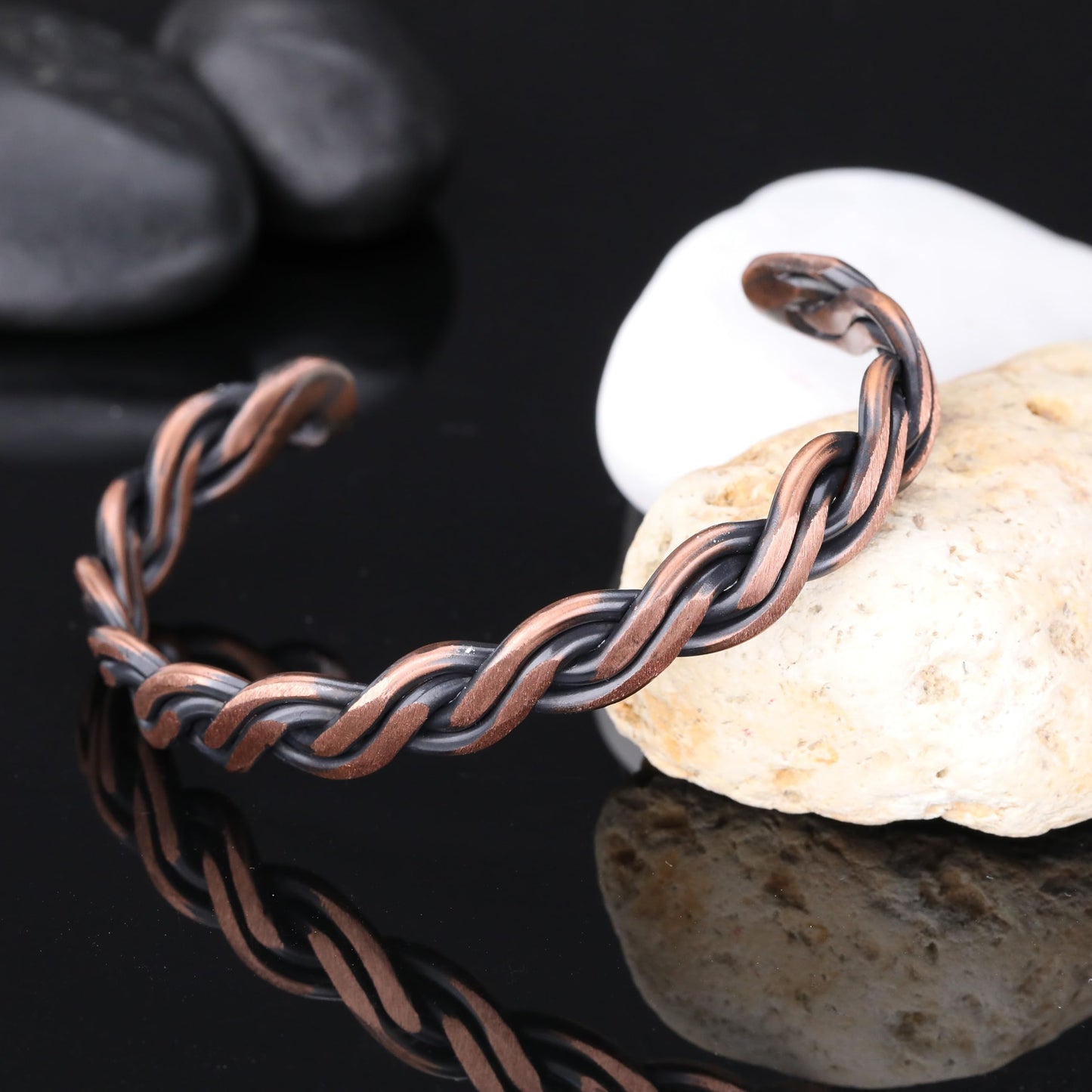 Handmade Elegant Copper Bracelet for Women and Men-Pure Copper Bracelet for Pain Relief and Stress Relief-Adjustable, Thickest, Twisted Copper Wire Bracelet to Fit many Size Wrist(folded) (helix)