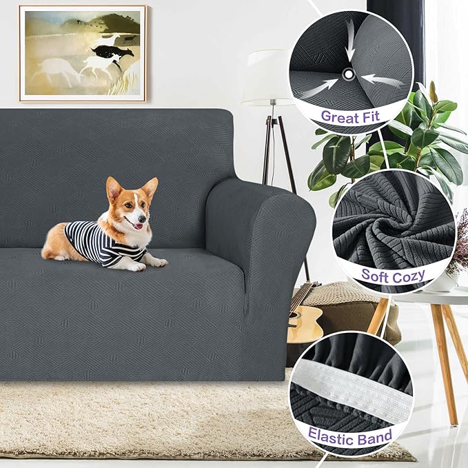 ZNSAYOTX Super Stretch Chair Slipcover (30"-47"), New Striped Sofa Chair Covers for Living Room, Dogs Pet Friendly Anti-Slip Chair Protector Spandex Armchair Slipcovers (Dark Grey, Chair)