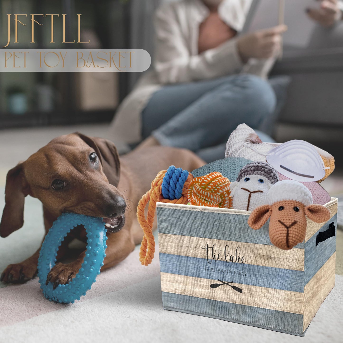 JFFTLL Lake House Storage Bins with Handles, Gifts for Lakes Lovers, the Lake Is My Happy Place Collapsible Laundry Basket Storage Box for Home Bedroom Bathroom Clothes Toys Books