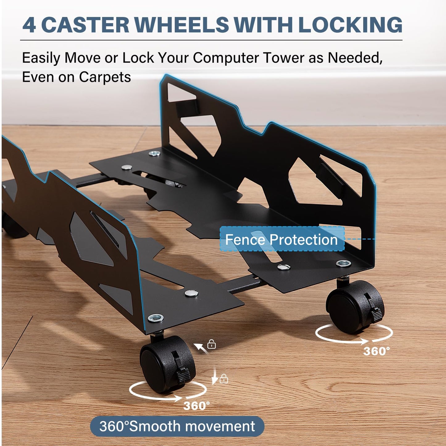 Hovadova Adjustable Computer Tower Stand, Ventilated PC Tower Stand with 4 Caster Wheels,Mobile Under Desk CPU Holder, PC Cart, Computer Riser for Most Gamers and Students