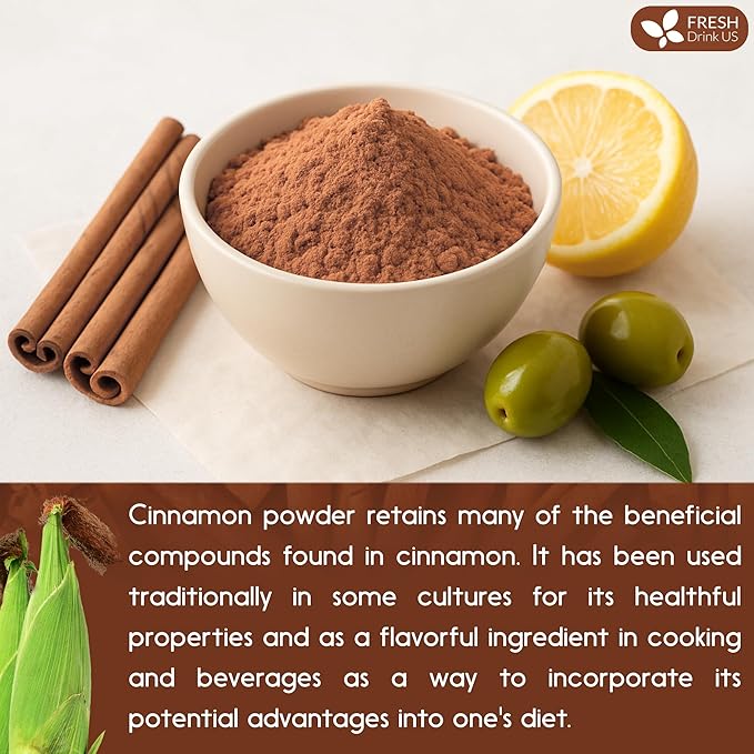 FreshDrinkUS, Premium Cinnamon Powder 8oz – Pure Ground Cinnamon for Baking, Cooking, Smoothies, and Tea – Freshly Packed in Resealable Pouch