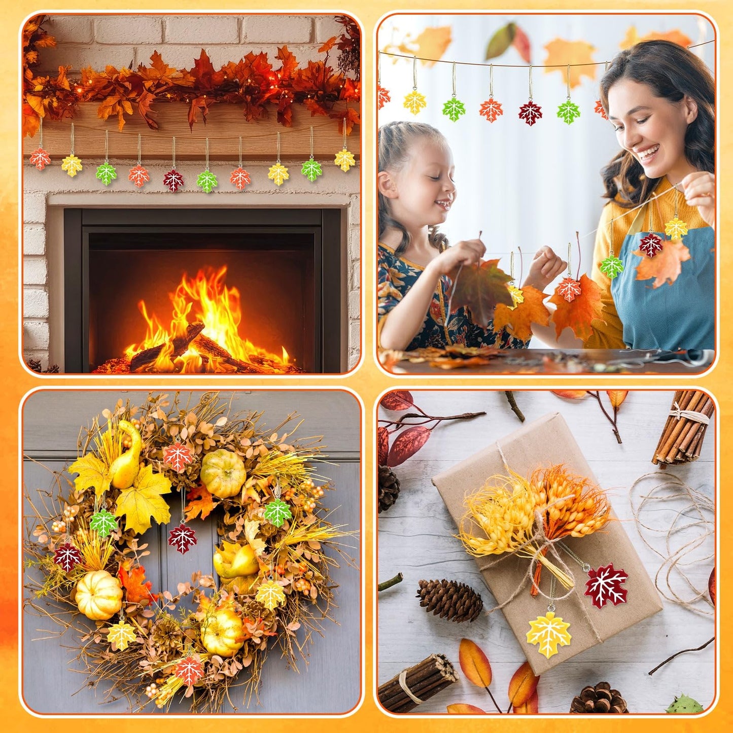 DTOFOOT 48Pcs Fall Ornaments Resin Maple Leaf Ornaments for Tree Thanksgiving Tree Decorations Autumn Harvest Hanging Pendants Charms with String for Wreaths DIY Crafts Farmhouse Home Wall Decor