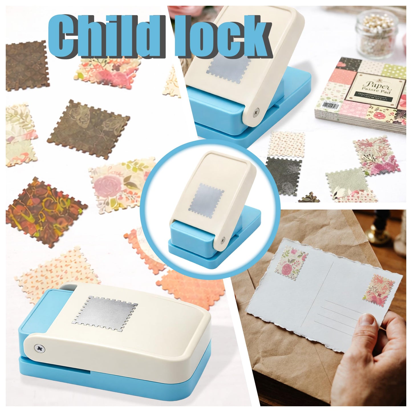 1.5x1.25 Inch Big Stamp Puncher, Rectangular Craft Punch Handheld Lever Punch for Scrapbooking, DIY Cards, Paper Crafting, and Postage Stamp Designs